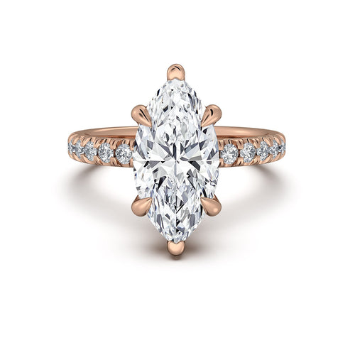 Load image 1 in gallery view. Rose Gold Marquise Diamond Engagement Ring with Pave Band | Waco Diamonds Is Located In Waco, TX | Central Texas' #1 Engagement Ring Store With Lifetime Warranty