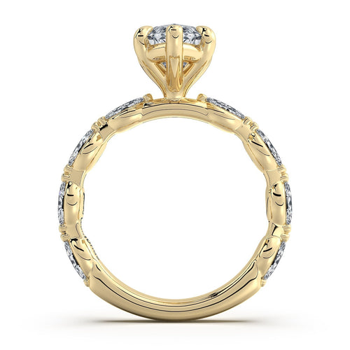 Load image 1 in gallery view. Yellow Gold Marquise Diamond Engagement Ring with Marquise Side Stone Band | Waco Diamonds Is Located In Waco, TX | Central Texas' #1 Engagement Ring Store With Lifetime Warranty
