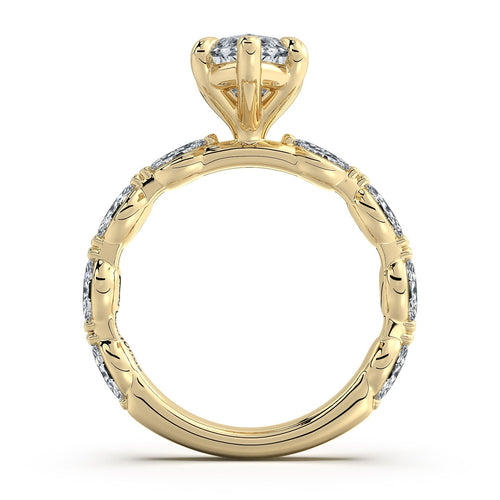 Load image 1 in gallery view. Yellow Gold Marquise Diamond Engagement Ring with Marquise Side Stone Band Profile View | Waco Diamonds Is Located In Waco, TX | Central Texas' #1 Engagement Ring Store With Lifetime Warranty