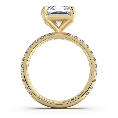 Load image 1 in gallery view. Yellow Gold Radiant Diamond Engagement Ring with Pave Band Profile View | Waco Diamonds Is Located In Waco, TX | Central Texas' #1 Engagement Ring Store With Lifetime Warranty