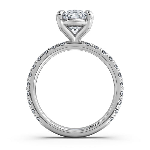 Load image 1 in gallery view. White Gold Oval Diamond Engagement Ring with Pave Band Profile View | Waco Diamonds Is Located In Waco, TX | Central Texas' #1 Engagement Ring Store With Lifetime Warranty