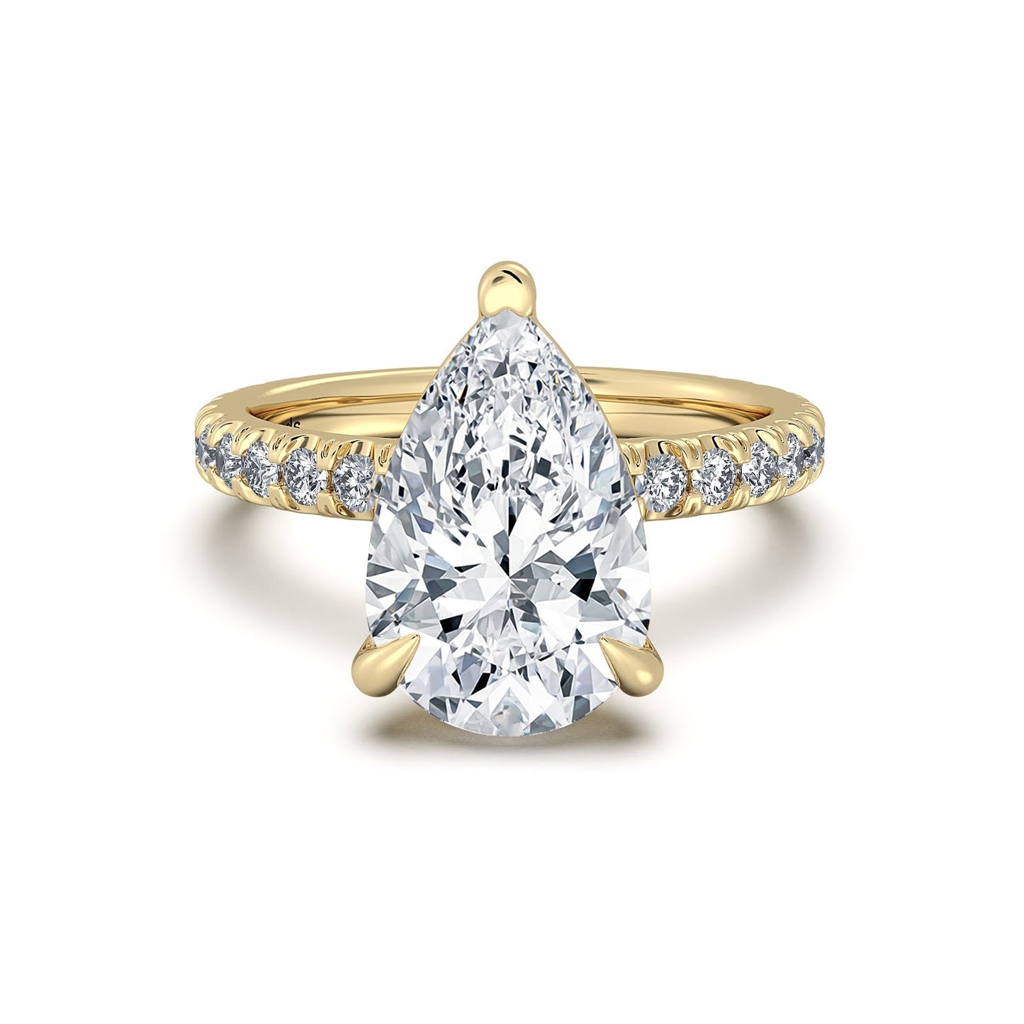 Yellow Gold Pear Diamond Engagement Ring with Pave Band | Waco Diamonds Is Located In Waco, TX | Central Texas' #1 Engagement Ring Store With Lifetime Warranty