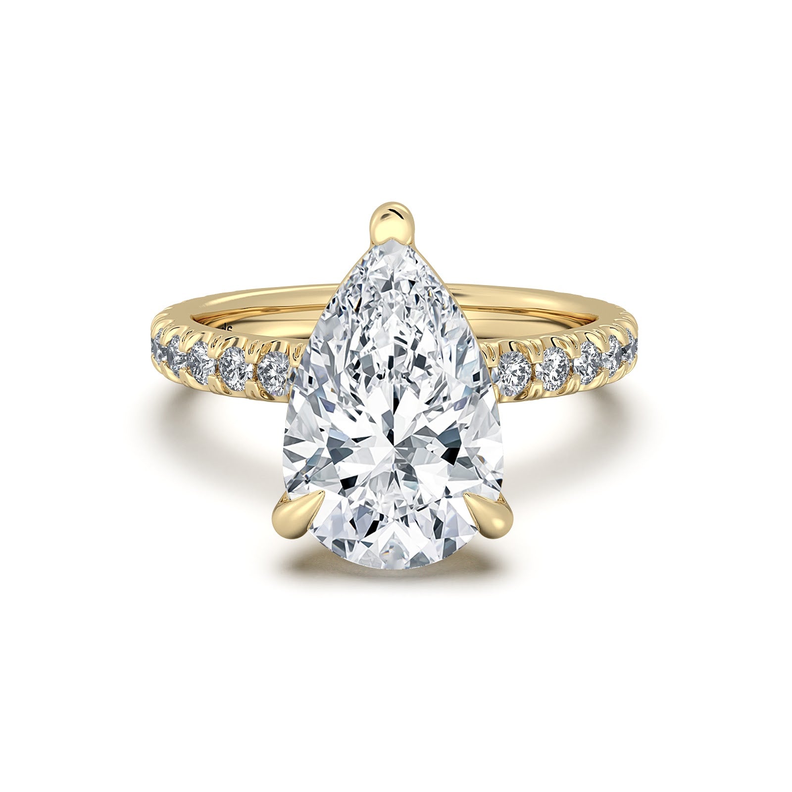 Yellow Gold Pear Diamond Engagement Ring with Pave Band | Waco Diamonds Is Located In Waco, TX | Central Texas' #1 Engagement Ring Store With Lifetime Warranty