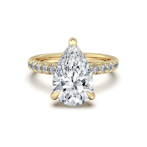 Load image 1 in gallery view. Yellow Gold Pear Diamond Engagement Ring with Pave Band | Waco Diamonds Is Located In Waco, TX | Central Texas' #1 Engagement Ring Store With Lifetime Warranty