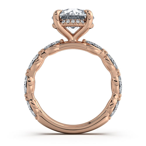 Load image 1 in gallery view. Rose Gold Round Diamond Engagement Ring with Marquise Side Stone Band Profile View | Waco Diamonds Is Located In Waco, TX | Central Texas' #1 Engagement Ring Store With Lifetime Warranty