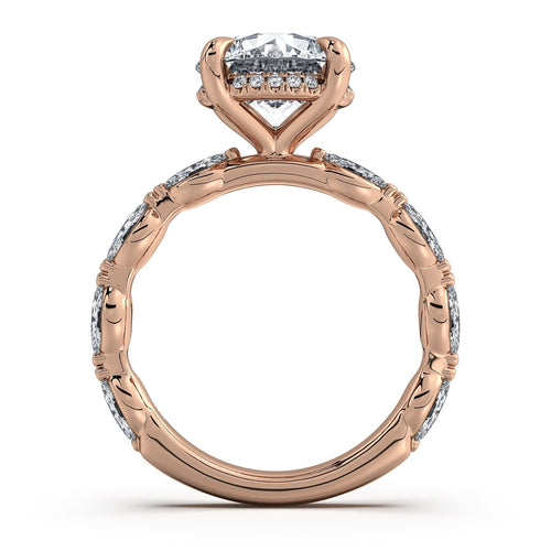 Load image 1 in gallery view. Rose Gold Round Diamond Engagement Ring with Marquise Side Stone Band | Waco Diamonds Is Located In Waco, TX | Central Texas' #1 Engagement Ring Store With Lifetime Warranty