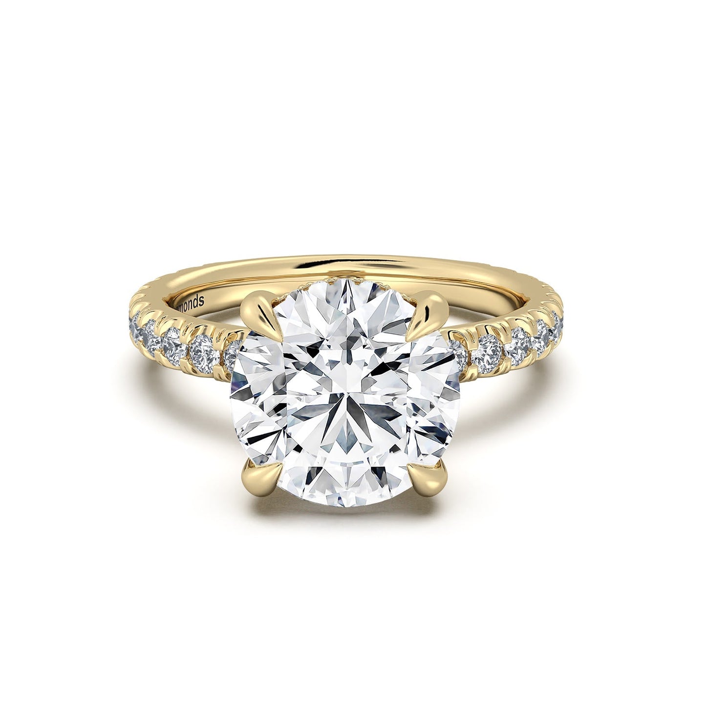 Yellow Gold Round Diamond Engagement Ring with Pave Band | Waco Diamonds Is Located In Waco, TX | Central Texas' #1 Engagement Ring Store With Lifetime Warranty