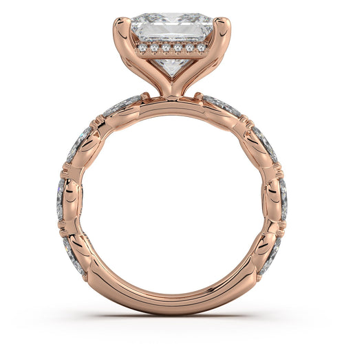 Load image 1 in gallery view. Rose Gold Princess Diamond Engagement Ring with Marquise Side Stone Band Profile View | Waco Diamonds Is Located In Waco, TX | Central Texas' #1 Engagement Ring Store With Lifetime Warranty