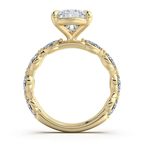 Load image 1 in gallery view. Yellow Gold Pear Diamond Engagement Ring with Marquise Side Stone Band | Waco Diamonds Is Located In Waco, TX | Central Texas' #1 Engagement Ring Store With Lifetime Warranty