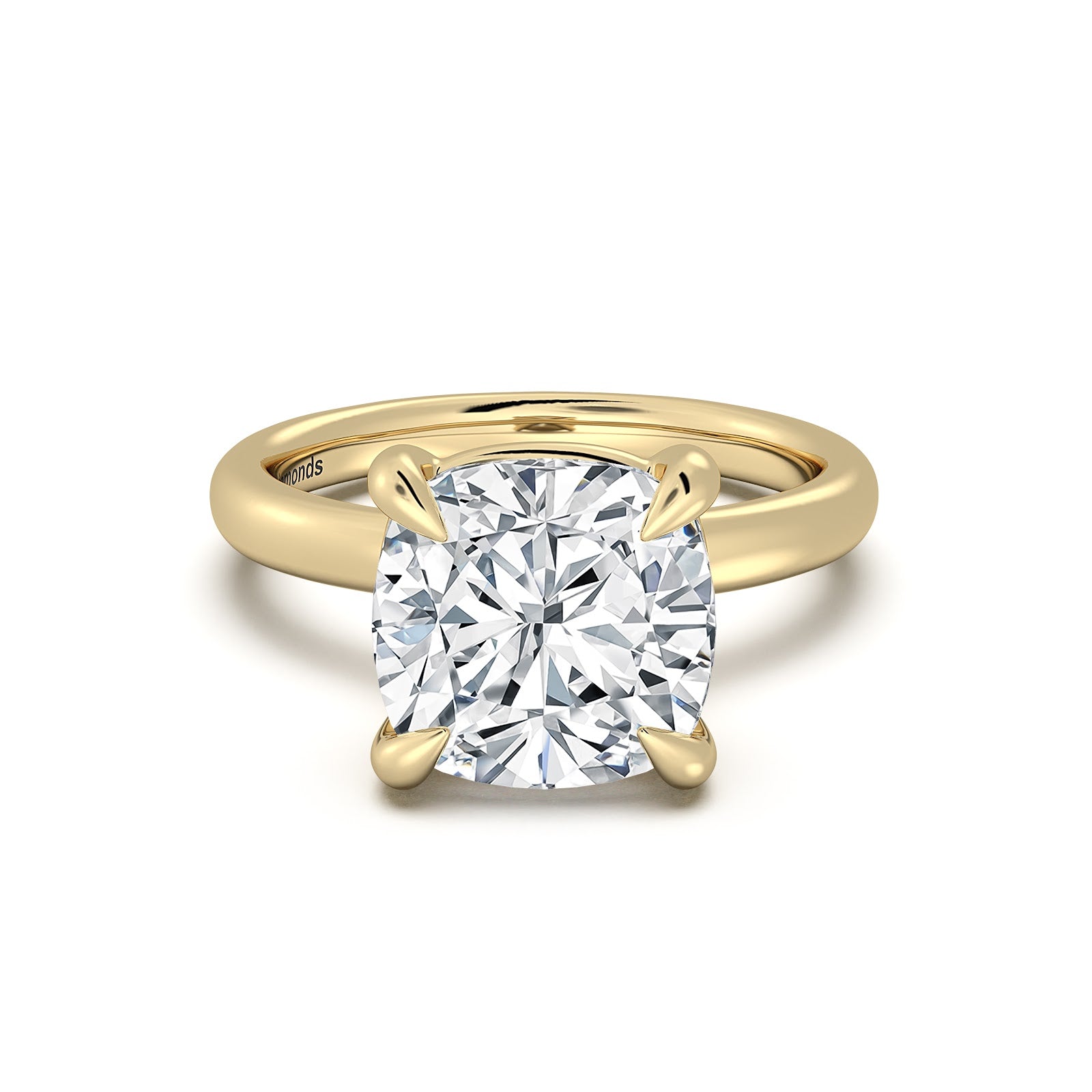 Yellow Gold Cushion Diamond Engagement Ring with Solitaire Band | Waco Diamonds Is Located In Waco, TX | Central Texas' #1 Engagement Ring Store With Lifetime Warranty