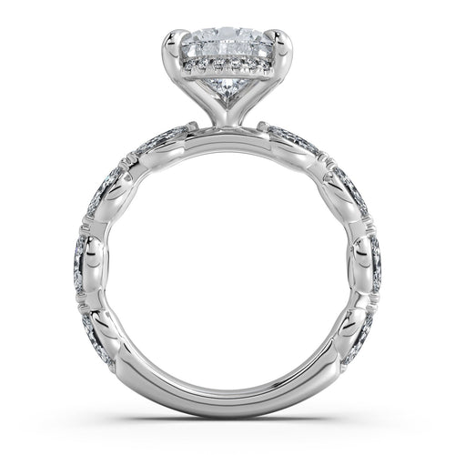 Load image 1 in gallery view. White Gold Pear Diamond Engagement Ring with Marquise Side Stone Band Profile View | Waco Diamonds Is Located In Waco, TX | Central Texas' #1 Engagement Ring Store With Lifetime Warranty