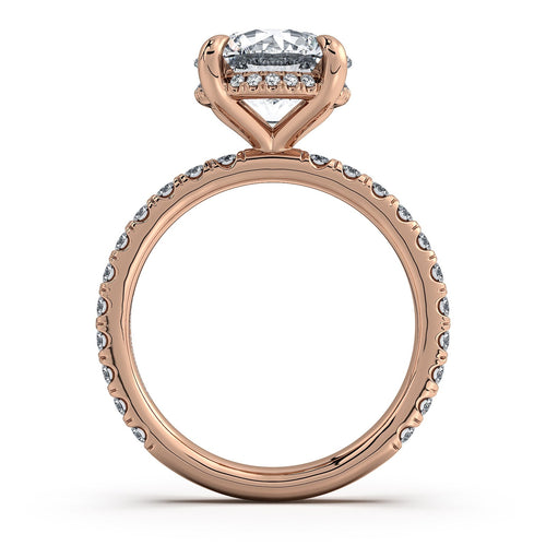 Load image 1 in gallery view. Rose Gold Round Diamond Engagement Ring with Pave Band Profile View | Waco Diamonds Is Located In Waco, TX | Central Texas' #1 Engagement Ring Store With Lifetime Warranty