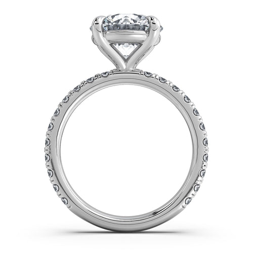 Load image 1 in gallery view. White Gold Round Diamond Engagement Ring with Pave Band Profile View | Waco Diamonds Is Located In Waco, TX | Central Texas' #1 Engagement Ring Store With Lifetime Warranty
