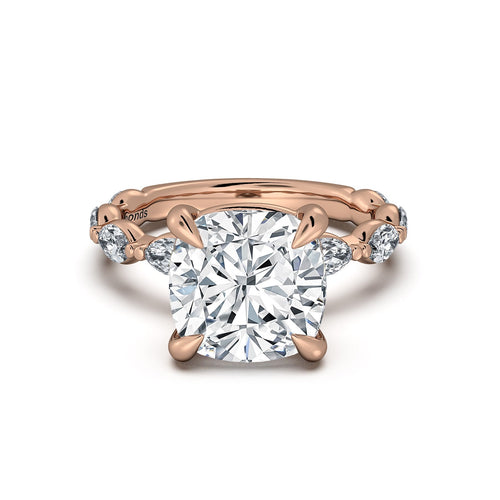 Load image 1 in gallery view. Rose Gold Cushion Diamond Engagement Ring with Marquise Side Stone Band | Waco Diamonds Is Located In Waco, TX | Central Texas' #1 Engagement Ring Store With Lifetime Warranty