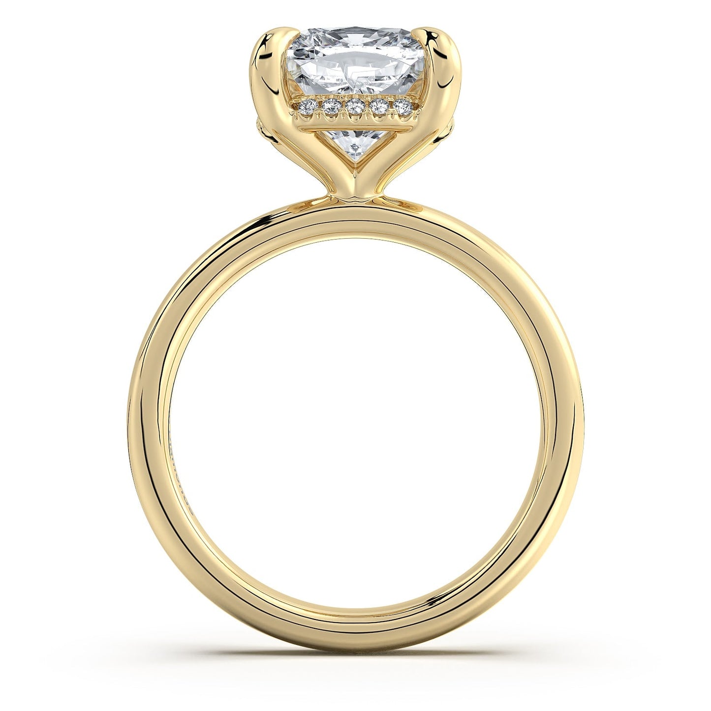 Yellow Gold Cushion Diamond Engagement Ring with Solitaire Band Profile View | Waco Diamonds Is Located In Waco, TX | Central Texas' #1 Engagement Ring Store With Lifetime Warranty
