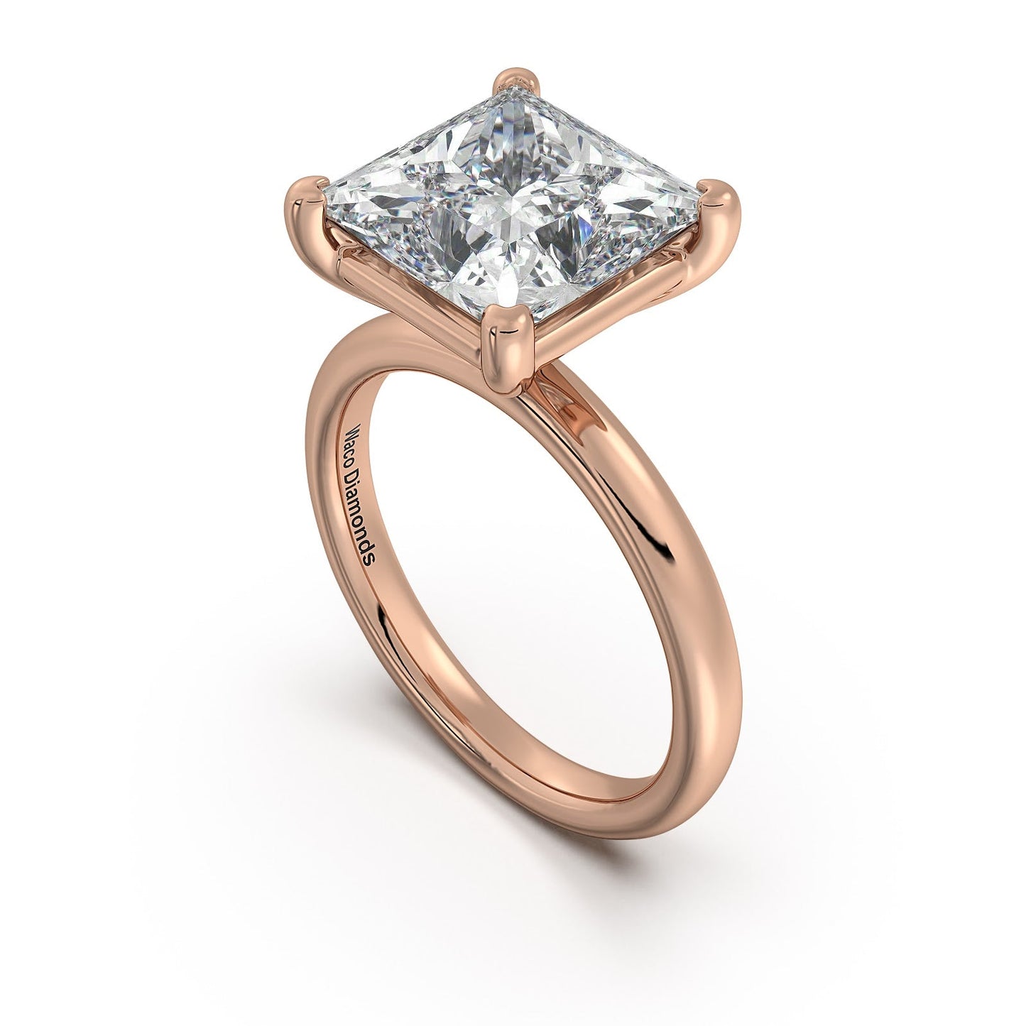 Rose Gold Princess Diamond Engagement Ring with Solitaire Band | Waco Diamonds Is Located In Waco, TX | Central Texas' #1 Engagement Ring Store With Lifetime Warranty