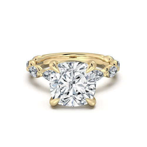 Load image 1 in gallery view. Yellow Gold Cushion Diamond Engagement Ring with Marquise Side Stone Band | Waco Diamonds Is Located In Waco, TX | Central Texas' #1 Engagement Ring Store With Lifetime Warranty
