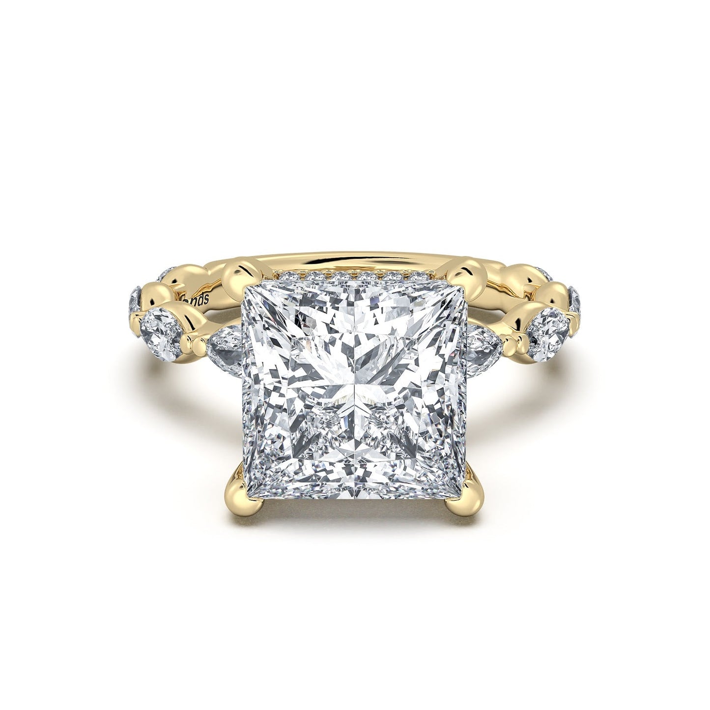 Yellow Gold Princess Diamond Engagement Ring with Marquise Side Stone Band | Waco Diamonds Is Located In Waco, TX | Central Texas' #1 Engagement Ring Store With Lifetime Warranty