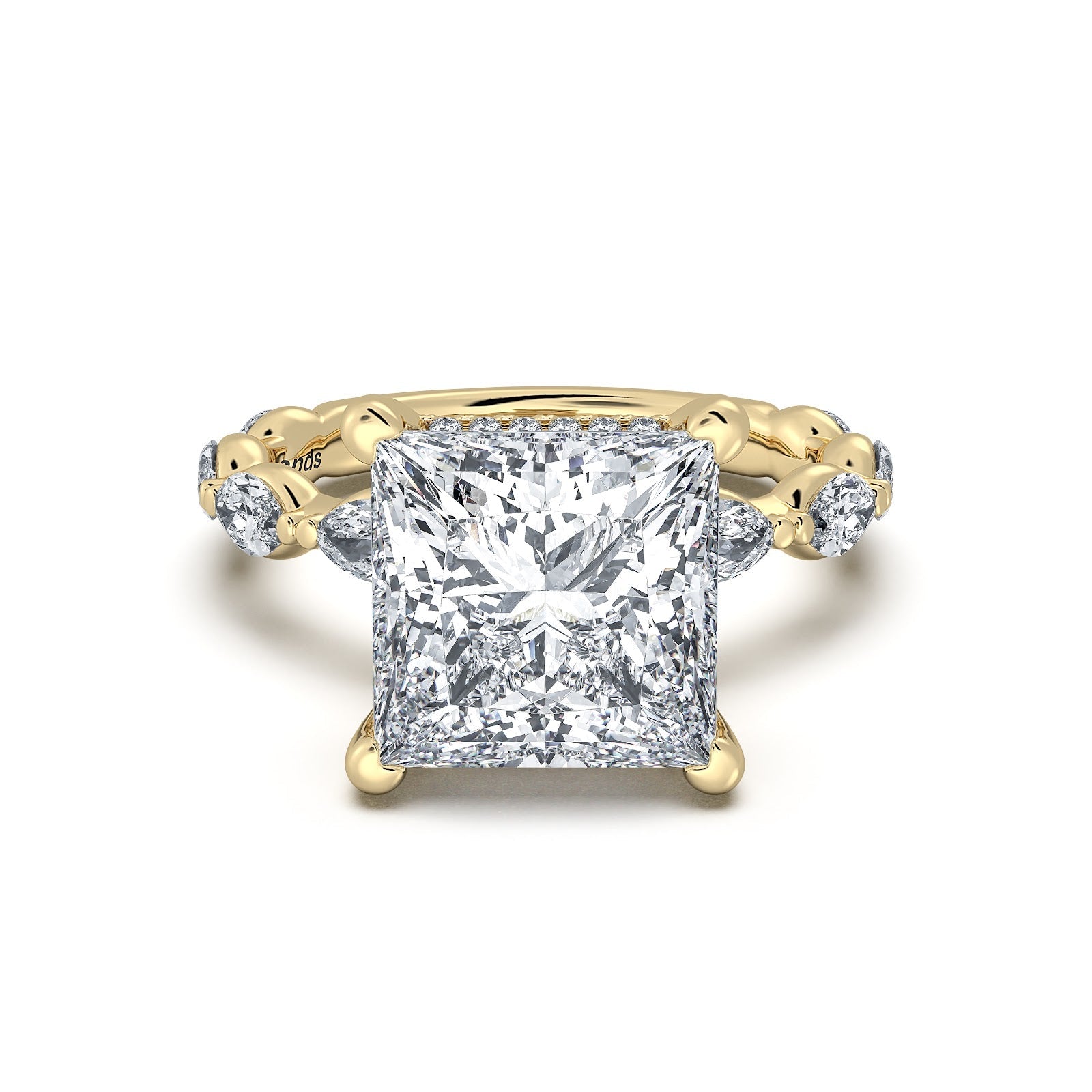 Yellow Gold Princess Diamond Engagement Ring with Marquise Side Stone Band | Waco Diamonds Is Located In Waco, TX | Central Texas' #1 Engagement Ring Store With Lifetime Warranty