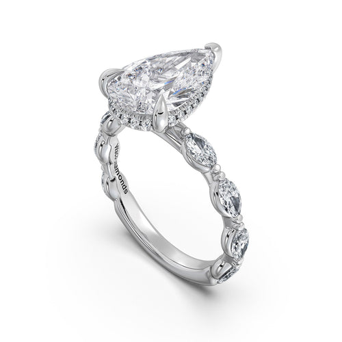 Load image 1 in gallery view. White Gold Pear Diamond Engagement Ring with Marquise Side Stone Band Side Profile | Waco Diamonds Is Located In Waco, TX | Central Texas' #1 Engagement Ring Store With Lifetime Warranty
