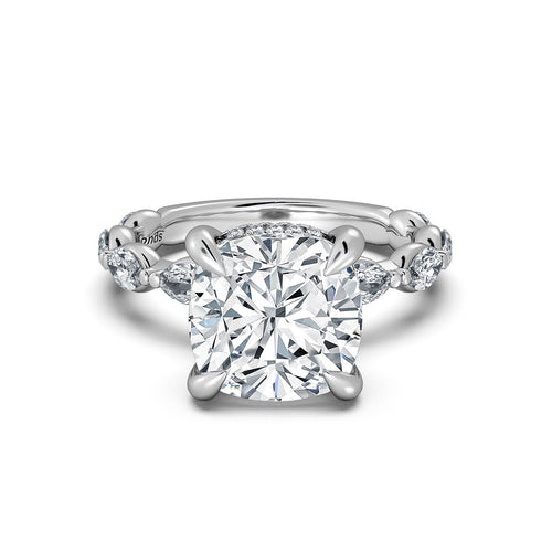 Load image 1 in gallery view. White Gold Cushion Diamond Engagement Ring with Marquise Side Stone Band | Waco Diamonds Is Located In Waco, TX | Central Texas' #1 Engagement Ring Store With Lifetime Warranty