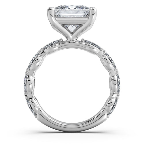 Load image 1 in gallery view. White Gold Princess Diamond Engagement Ring with Marquise Side Stone Band Profile View | Waco Diamonds Is Located In Waco, TX | Central Texas' #1 Engagement Ring Store With Lifetime Warranty