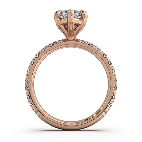 Load image 1 in gallery view. Rose Gold Marquise Diamond Engagement Ring with Pave Band Profile View | Waco Diamonds Is Located In Waco, TX | Central Texas' #1 Engagement Ring Store With Lifetime Warranty