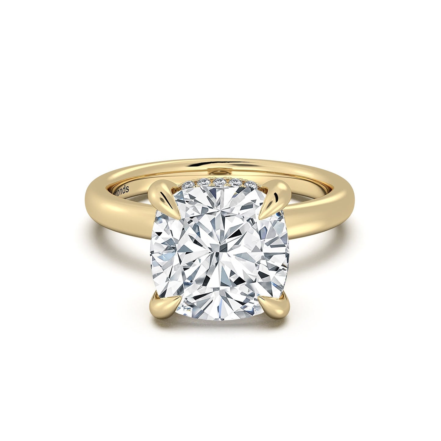 Yellow Gold Cushion Diamond Engagement Ring with Solitaire Band | Waco Diamonds Is Located In Waco, TX | Central Texas' #1 Engagement Ring Store With Lifetime Warranty