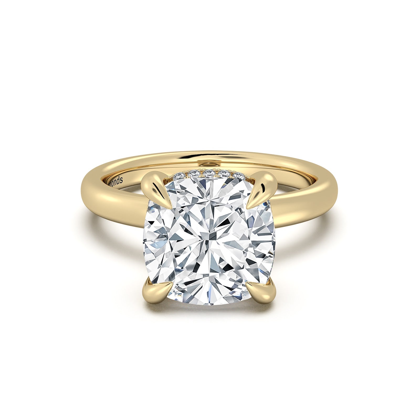 Yellow Gold Cushion Diamond Engagement Ring with Solitaire Band | Waco Diamonds Is Located In Waco, TX | Central Texas' #1 Engagement Ring Store With Lifetime Warranty