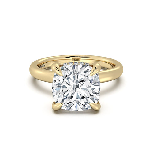 Load image 1 in gallery view. Yellow Gold Cushion Diamond Engagement Ring with Solitaire Band | Waco Diamonds Is Located In Waco, TX | Central Texas' #1 Engagement Ring Store With Lifetime Warranty