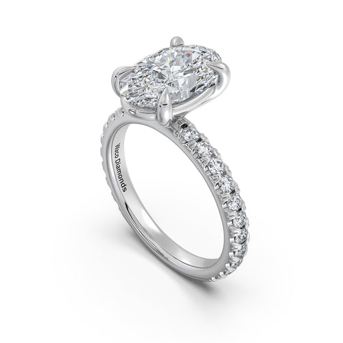 Load image 1 in gallery view. White Gold Oval Diamond Engagement Ring with Pave Band Side Profile | Waco Diamonds Is Located In Waco, TX | Central Texas' #1 Engagement Ring Store With Lifetime Warranty
