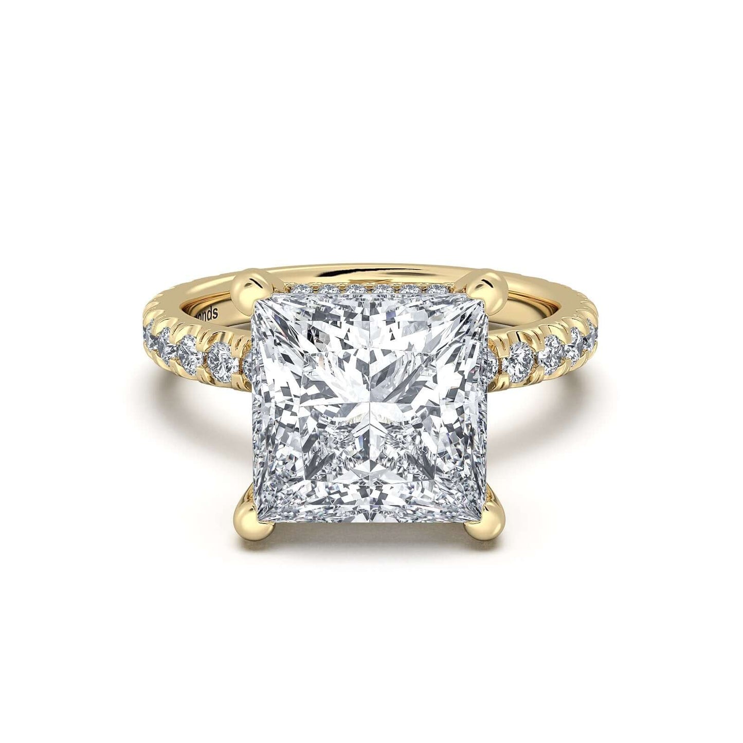 Yellow Gold Princess Diamond Engagement Ring with Pave Band | Waco Diamonds Is Located In Waco, TX | Central Texas' #1 Engagement Ring Store With Lifetime Warranty
