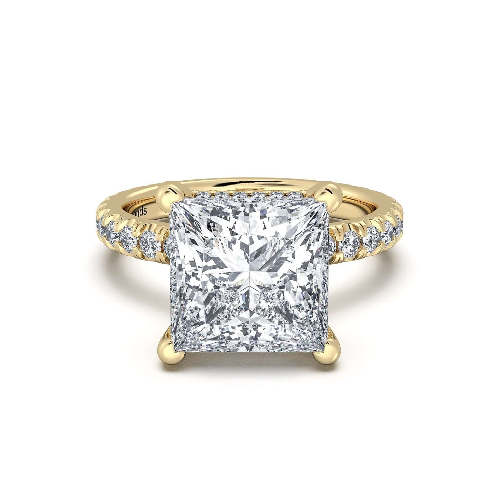 Yellow Gold Princess Diamond Engagement Ring with Pave Band | Waco Diamonds Is Located In Waco, TX | Central Texas' #1 Engagement Ring Store With Lifetime Warranty