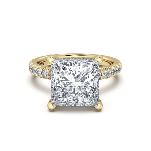 Load image 1 in gallery view. Yellow Gold Princess Diamond Engagement Ring with Pave Band | Waco Diamonds Is Located In Waco, TX | Central Texas' #1 Engagement Ring Store With Lifetime Warranty