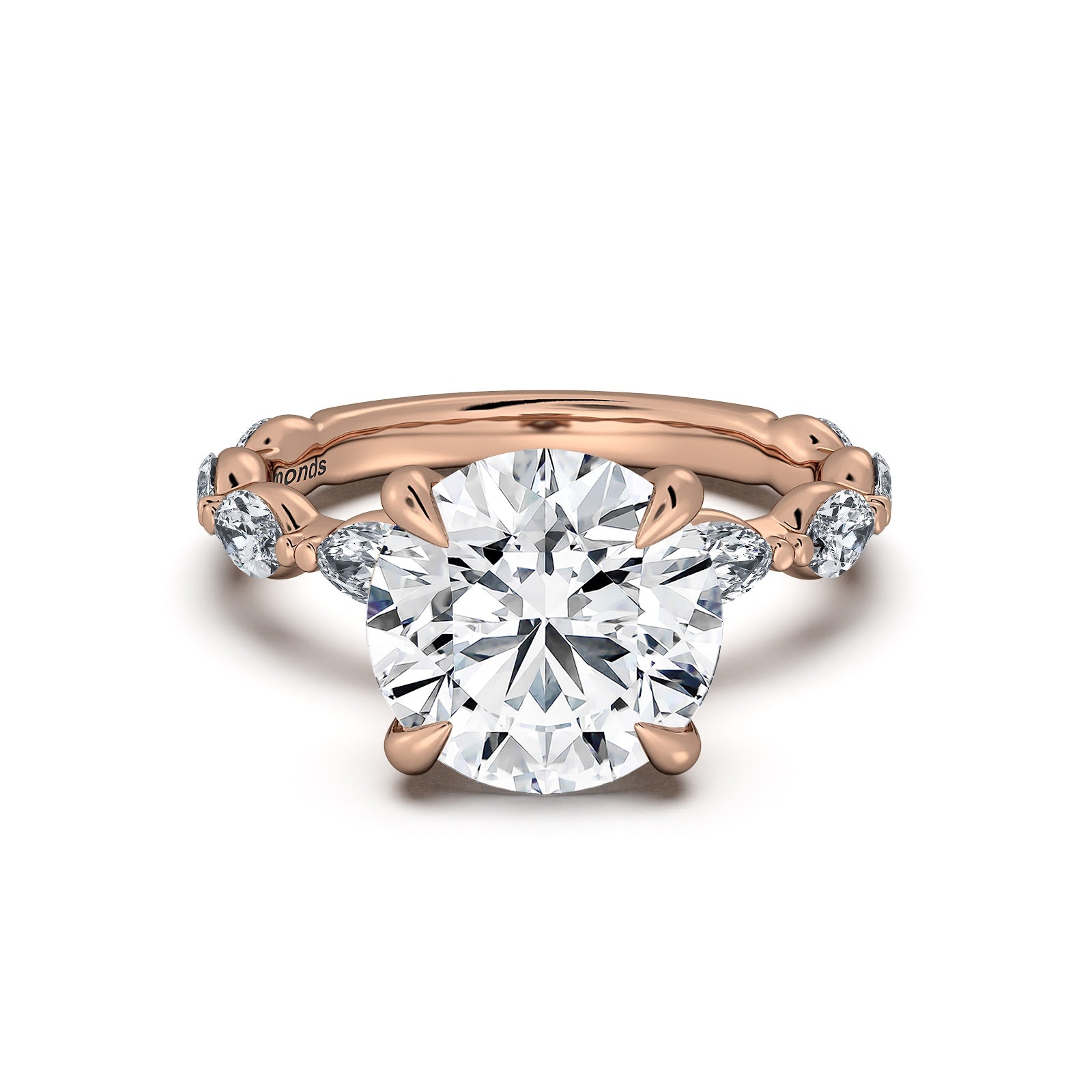 Rose Gold Round Diamond Engagement Ring with Marquise Side Stone Band | Waco Diamonds Is Located In Waco, TX | Central Texas' #1 Engagement Ring Store With Lifetime Warranty
