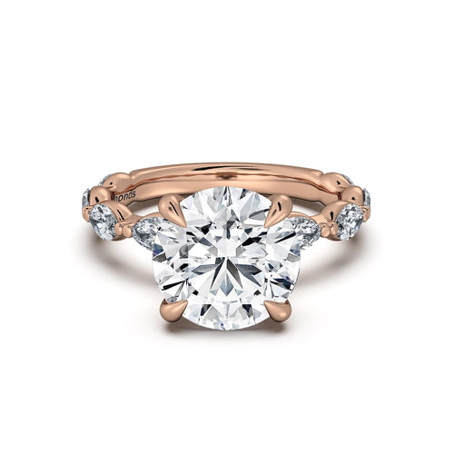 Load image 1 in gallery view. Rose Gold Round Diamond Engagement Ring with Marquise Side Stone Band | Waco Diamonds Is Located In Waco, TX | Central Texas' #1 Engagement Ring Store With Lifetime Warranty