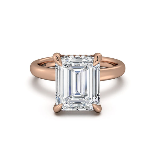 Load image 1 in gallery view. Rose Gold Emerald Diamond Engagement Ring with Solitaire Band | Waco Diamonds Is Located In Waco, TX | Central Texas' #1 Engagement Ring Store With Lifetime Warranty