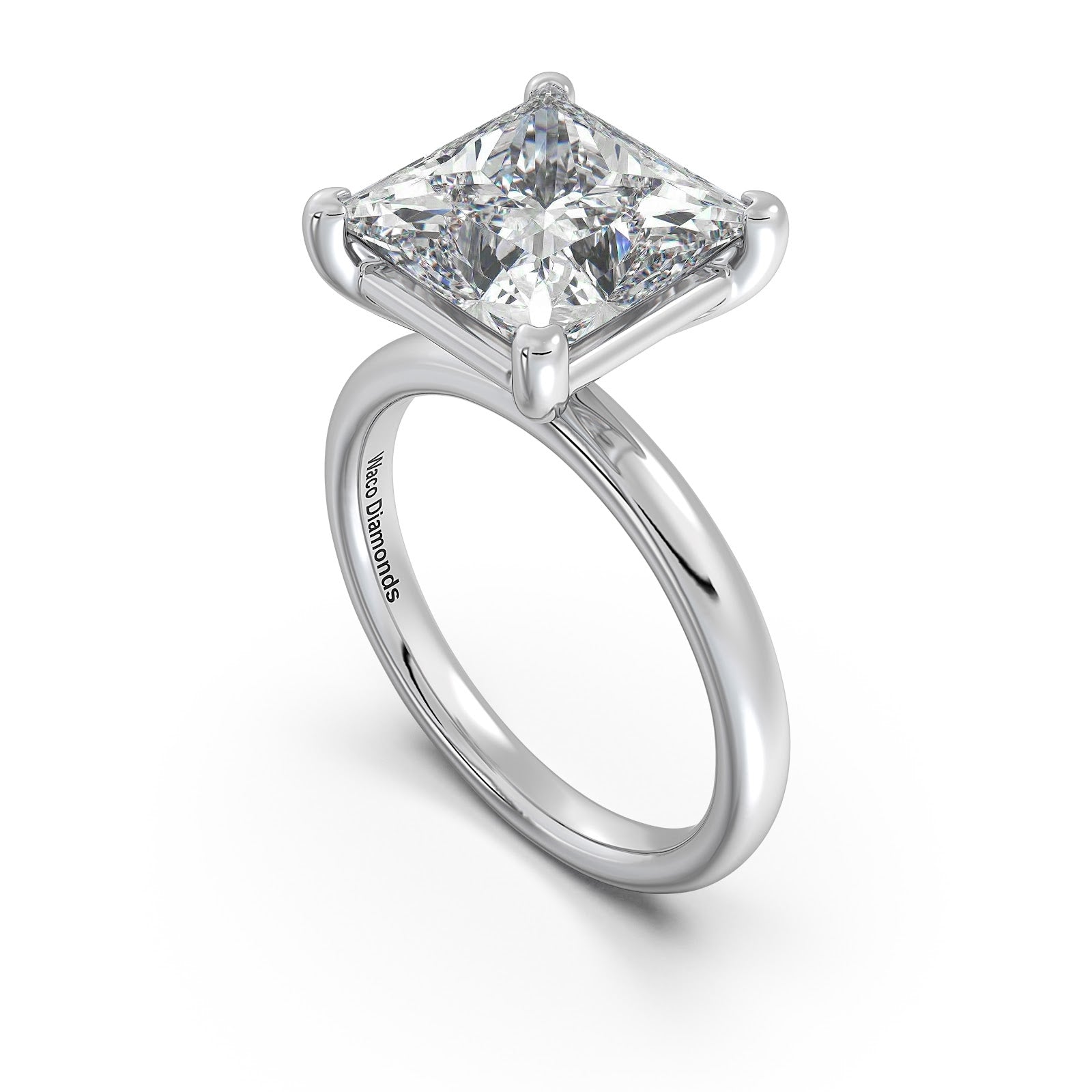White Gold Princess Diamond Engagement Ring with Solitaire Band Side Profile | Waco Diamonds Is Located In Waco, TX | Central Texas' #1 Engagement Ring Store With Lifetime Warranty