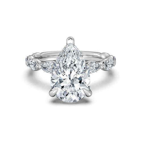 Load image 1 in gallery view. White Gold Pear Diamond Engagement Ring with Marquise Side Stone Band | Waco Diamonds Is Located In Waco, TX | Central Texas' #1 Engagement Ring Store With Lifetime Warranty
