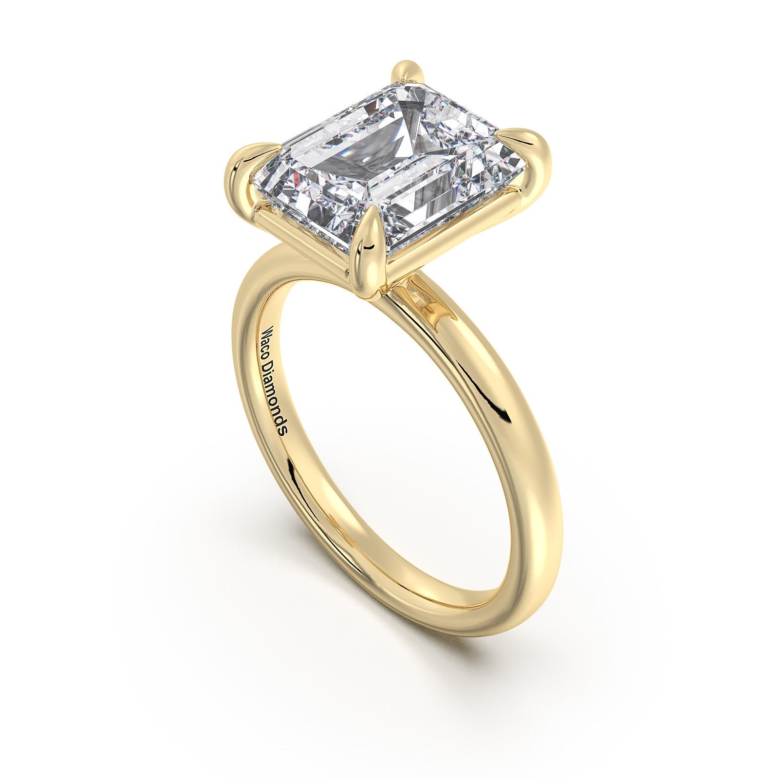 Yellow Gold Emerald Diamond Engagement Ring with Solitaire Band Side Profile | Waco Diamonds Is Located In Waco, TX | Central Texas' #1 Engagement Ring Store With Lifetime Warranty