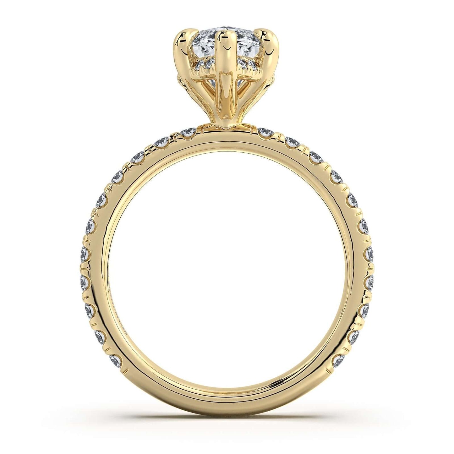 Yellow Gold Marquise Diamond Engagement Ring with Pave Band Profile View | Waco Diamonds Is Located In Waco, TX | Central Texas' #1 Engagement Ring Store With Lifetime Warranty