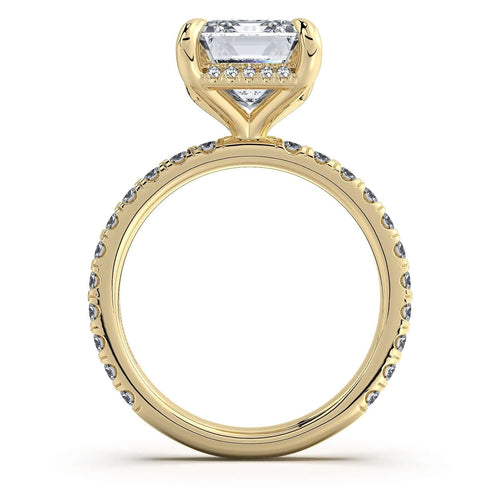 Load image 1 in gallery view. Yellow Gold Emerald Diamond Engagement Ring with Pave Band | Waco Diamonds Is Located In Waco, TX | Central Texas' #1 Engagement Ring Store With Lifetime Warranty