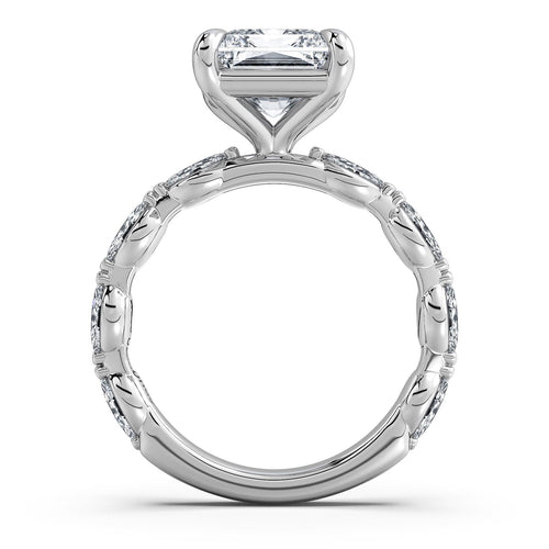 Load image 1 in gallery view. White Gold Radiant Diamond Engagement Ring with Marquise Side Stone Band | Waco Diamonds Is Located In Waco, TX | Central Texas' #1 Engagement Ring Store With Lifetime Warranty
