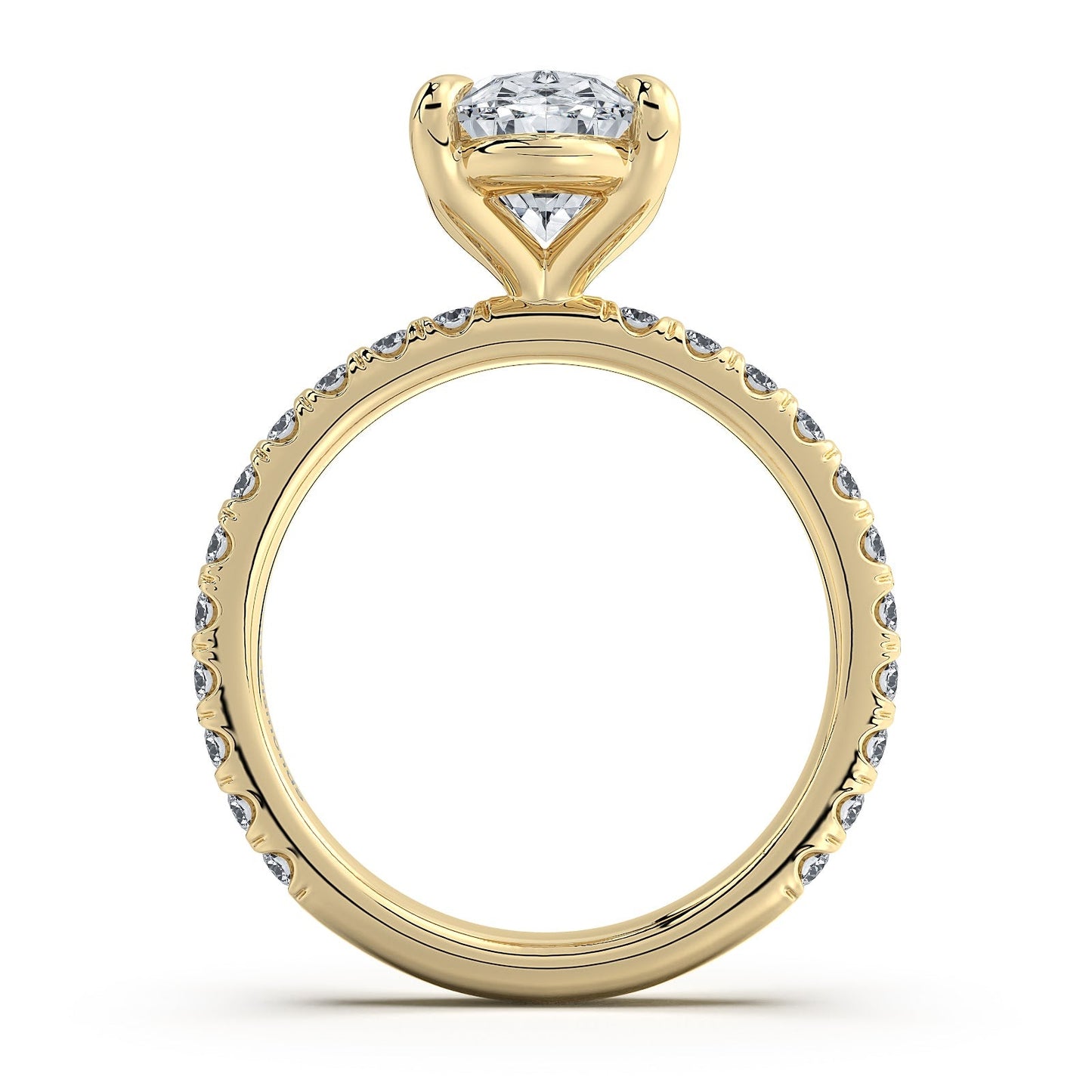 Yellow Gold Oval Diamond Engagement Ring with Pave Band Profile View | Waco Diamonds Is Located In Waco, TX | Central Texas' #1 Engagement Ring Store With Lifetime Warranty