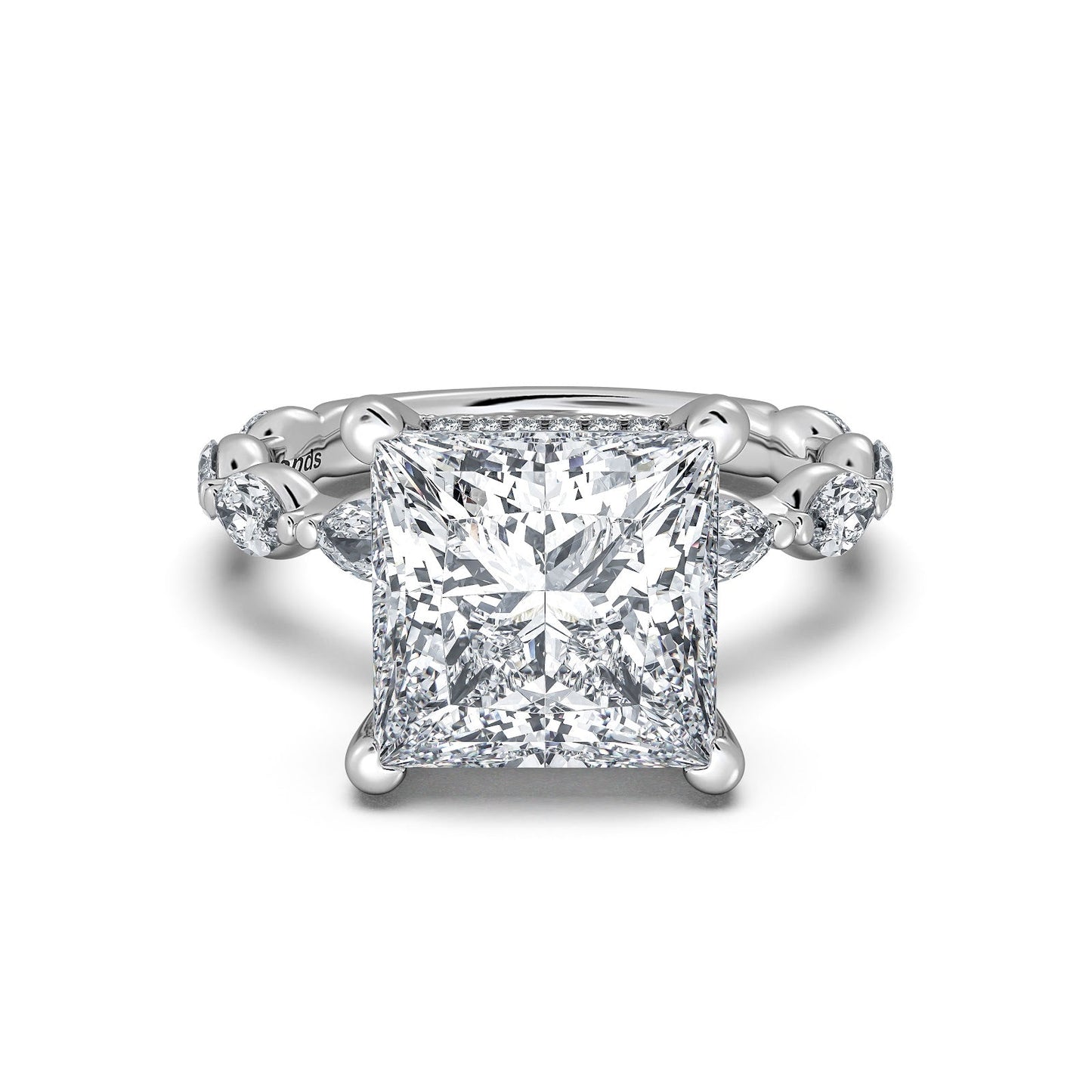 White Gold Princess Diamond Engagement Ring with Marquise Side Stone Band | Waco Diamonds Is Located In Waco, TX | Central Texas' #1 Engagement Ring Store With Lifetime Warranty