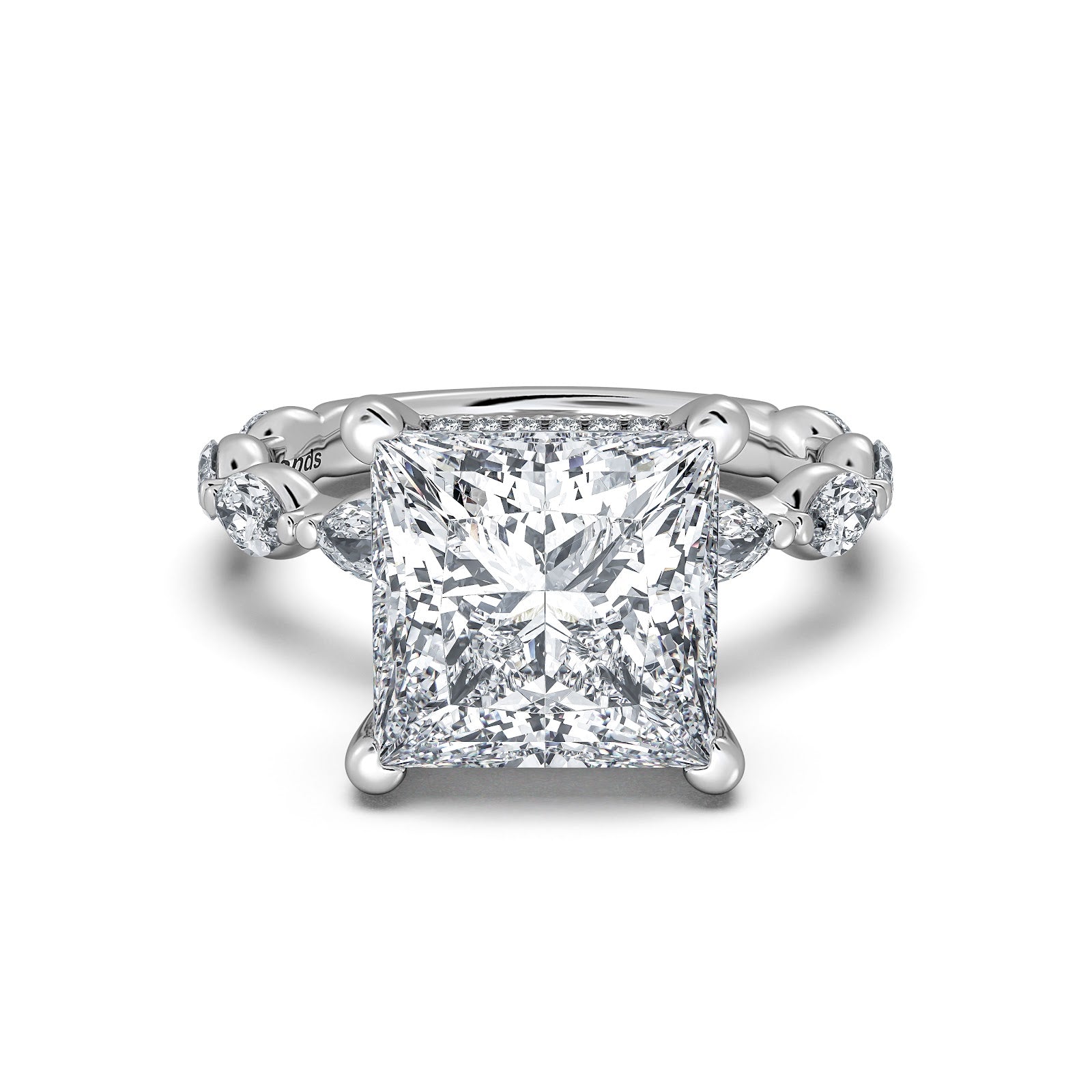 White Gold Princess Diamond Engagement Ring with Marquise Side Stone Band | Waco Diamonds Is Located In Waco, TX | Central Texas' #1 Engagement Ring Store With Lifetime Warranty