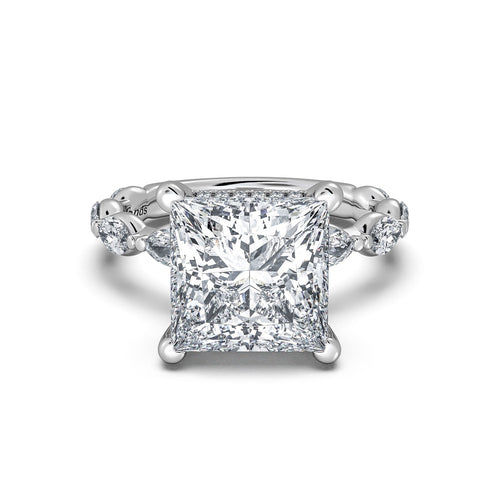 Load image 1 in gallery view. White Gold Princess Diamond Engagement Ring with Marquise Side Stone Band | Waco Diamonds Is Located In Waco, TX | Central Texas' #1 Engagement Ring Store With Lifetime Warranty