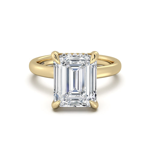 Load image 1 in gallery view. Yellow Gold Emerald Diamond Engagement Ring with Solitaire Band | Waco Diamonds Is Located In Waco, TX | Central Texas' #1 Engagement Ring Store With Lifetime Warranty