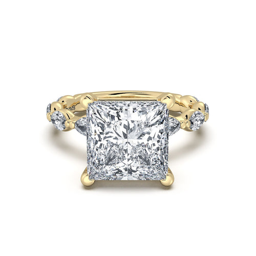 Load image 1 in gallery view. Yellow Gold Princess Diamond Engagement Ring with Marquise Side Stone Band | Waco Diamonds Is Located In Waco, TX | Central Texas' #1 Engagement Ring Store With Lifetime Warranty