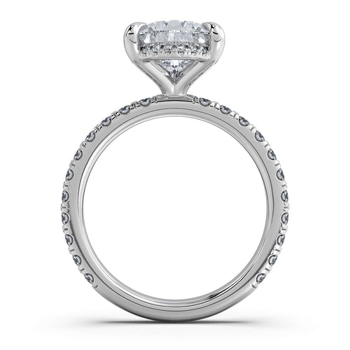 Load image 1 in gallery view. White Gold Pear Diamond Engagement Ring with Pave Band With Hidden Halo | Waco Diamonds Is Located In Waco, TX | Central Texas' #1 Engagement Ring Store With Lifetime Warranty
